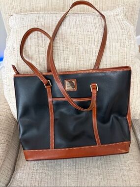 Dooney & Bourke Black Tote with Brown Leather Trim
